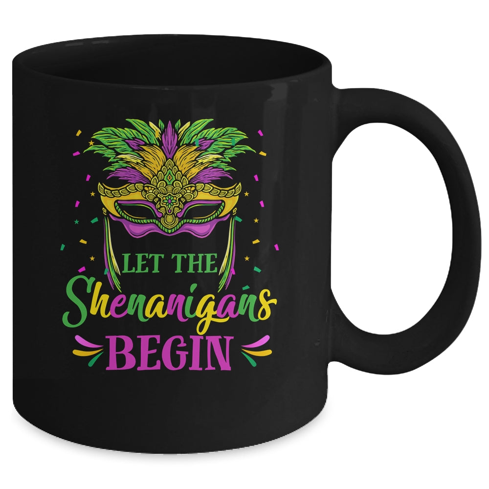 Mardi Gras Mask Costume Let The Shenanigans Begin Womens Mug | siriusteestore