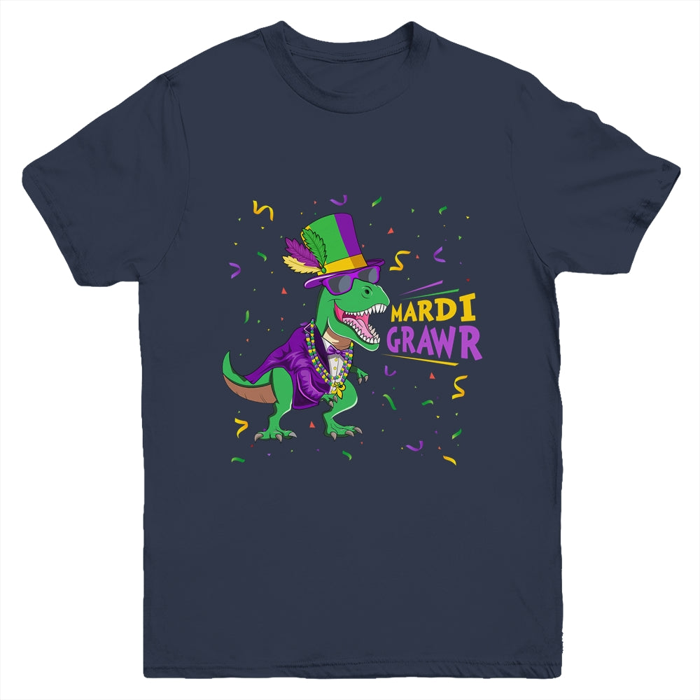 Mardi Gras Trex Dinosaur Lovers Boy Mardi Grawr Youth Shirt | siriusteestore