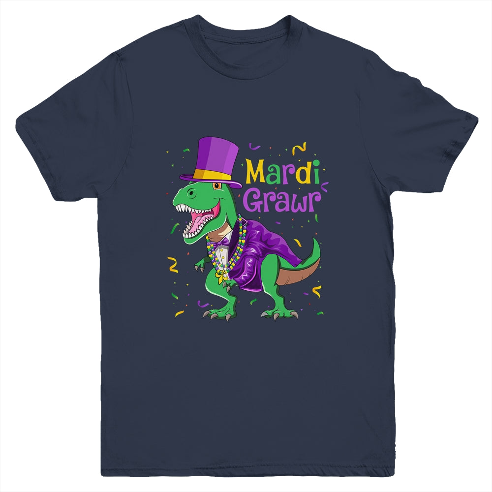 Mardi Grawr T-Rex Dinosaur Dino Mardi Gras For Kids Boy Youth Shirt | siriusteestore