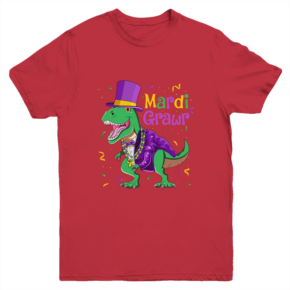 Mardi Grawr T-Rex Dinosaur Dino Mardi Gras For Kids Boy Youth Shirt | siriusteestore