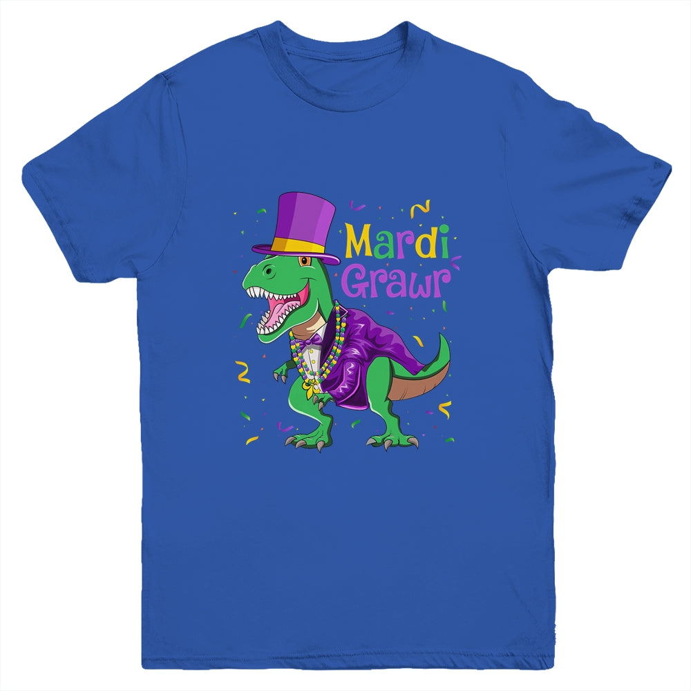 Mardi Grawr T-Rex Dinosaur Dino Mardi Gras For Kids Boy Youth Shirt | siriusteestore