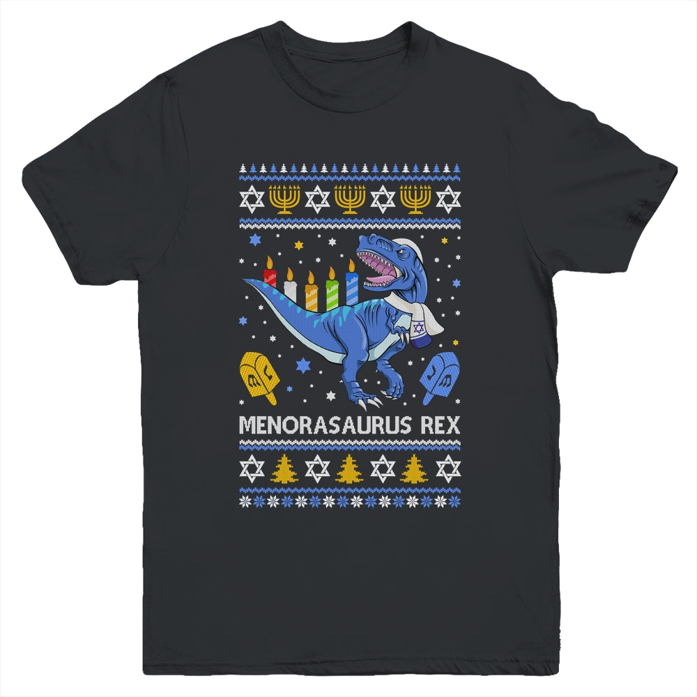 Menorasaurus Rex Trex Menorah Ugly Hanukkah Chanukkah Youth Shirt | siriusteestore