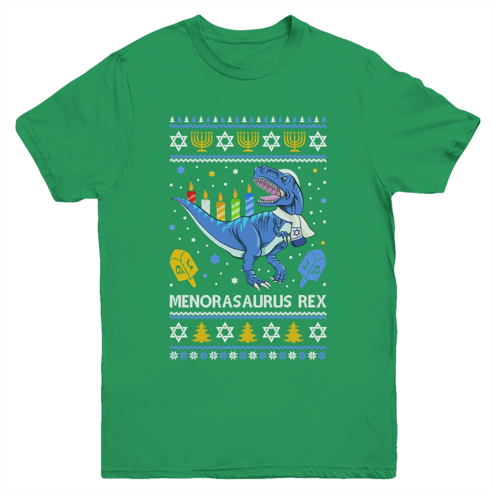 Menorasaurus Rex Trex Menorah Ugly Hanukkah Chanukkah Youth Shirt | siriusteestore