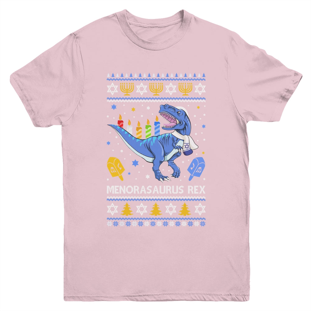 Menorasaurus Rex Trex Menorah Ugly Hanukkah Chanukkah Youth Shirt | siriusteestore