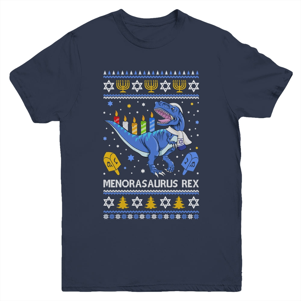 Menorasaurus Rex Trex Menorah Ugly Hanukkah Chanukkah Youth Shirt | siriusteestore