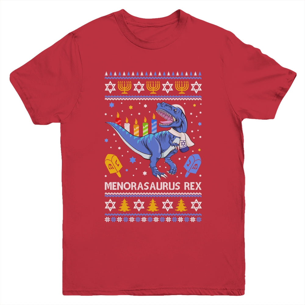 Menorasaurus Rex Trex Menorah Ugly Hanukkah Chanukkah Youth Shirt | siriusteestore