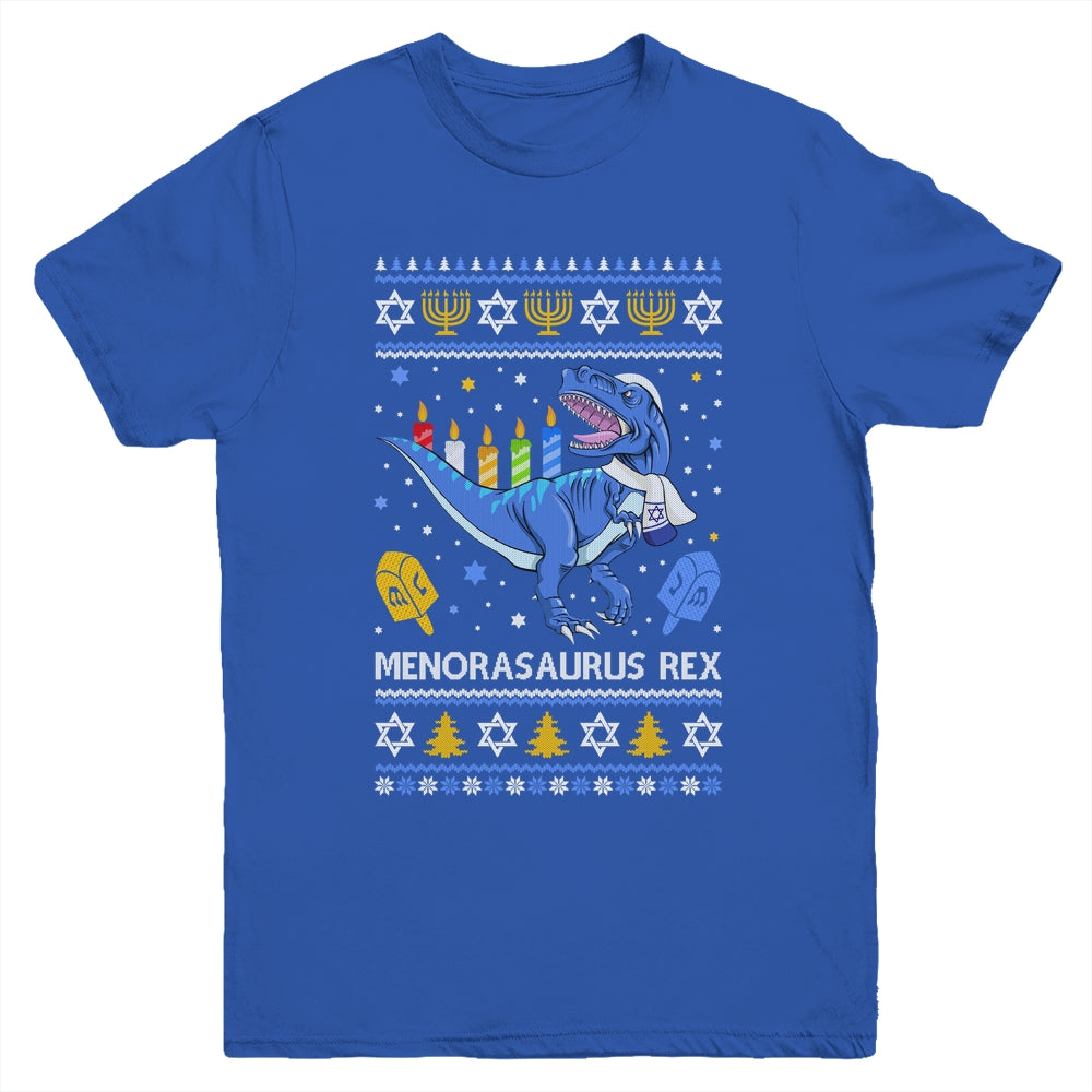Menorasaurus Rex Trex Menorah Ugly Hanukkah Chanukkah Youth Shirt | siriusteestore