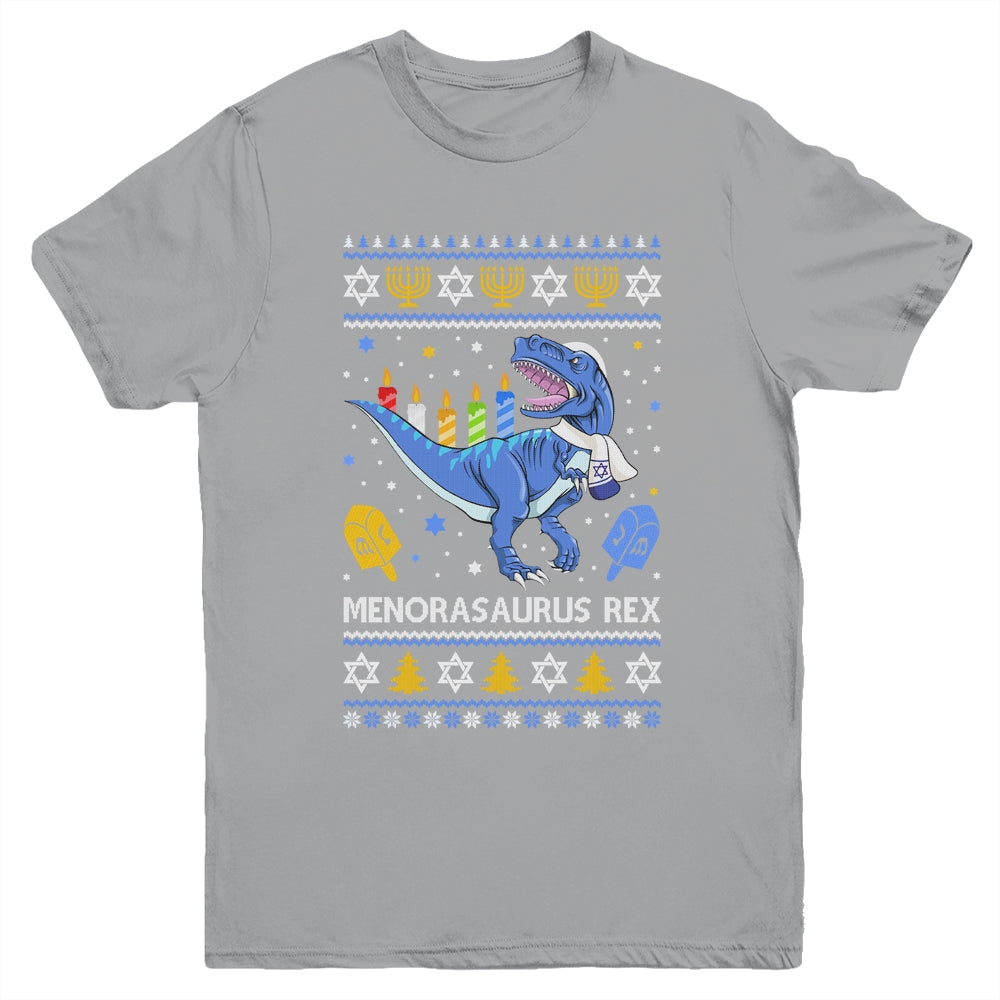 Menorasaurus Rex Trex Menorah Ugly Hanukkah Chanukkah Youth Shirt | siriusteestore