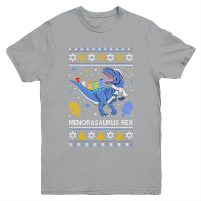 Menorasaurus Rex Trex Menorah Ugly Hanukkah Chanukkah Youth Shirt | siriusteestore