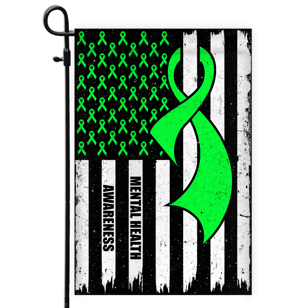 Mental Health Awareness America Flag Green Ribbon | siriusteestore