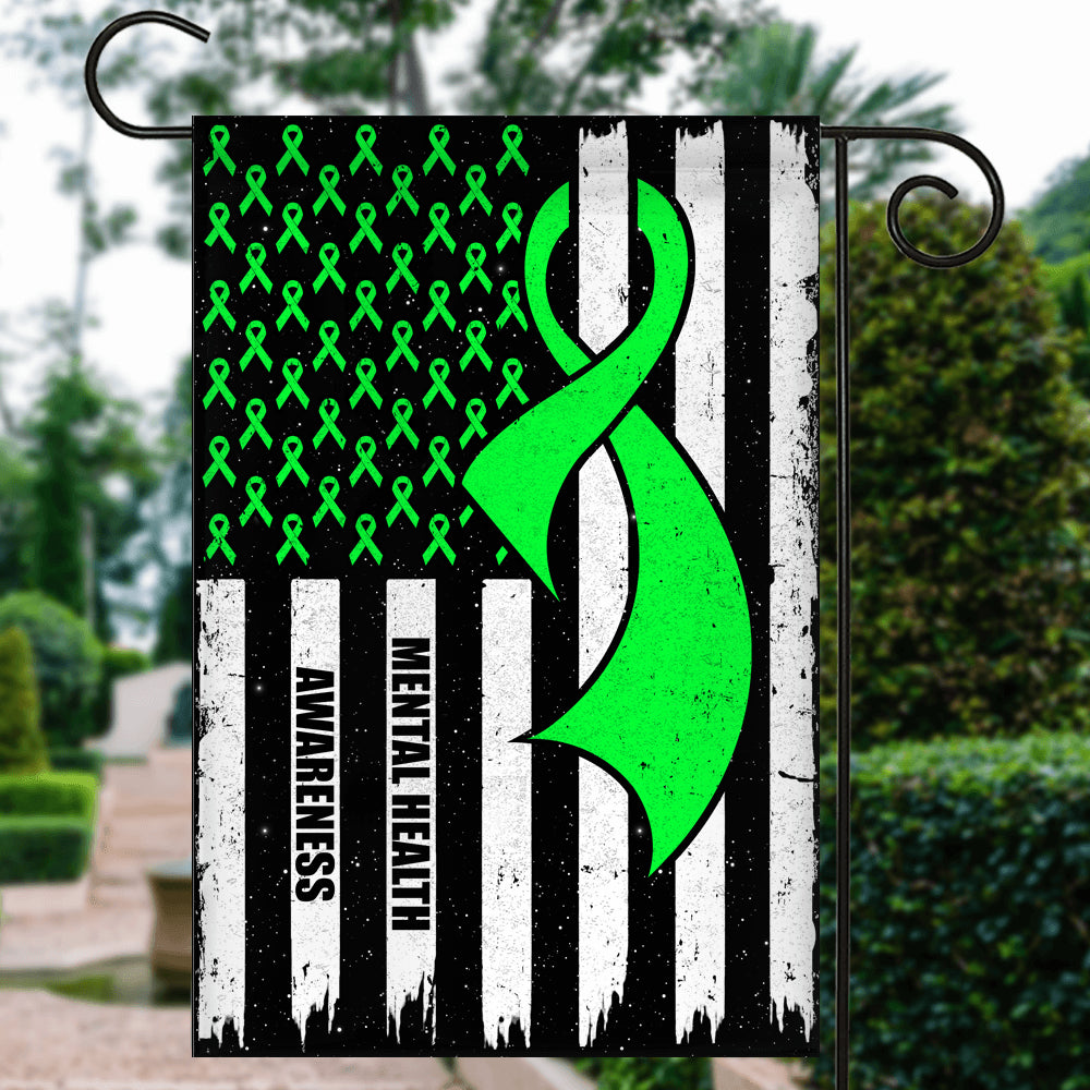 Mental Health Awareness America Flag Green Ribbon | siriusteestore