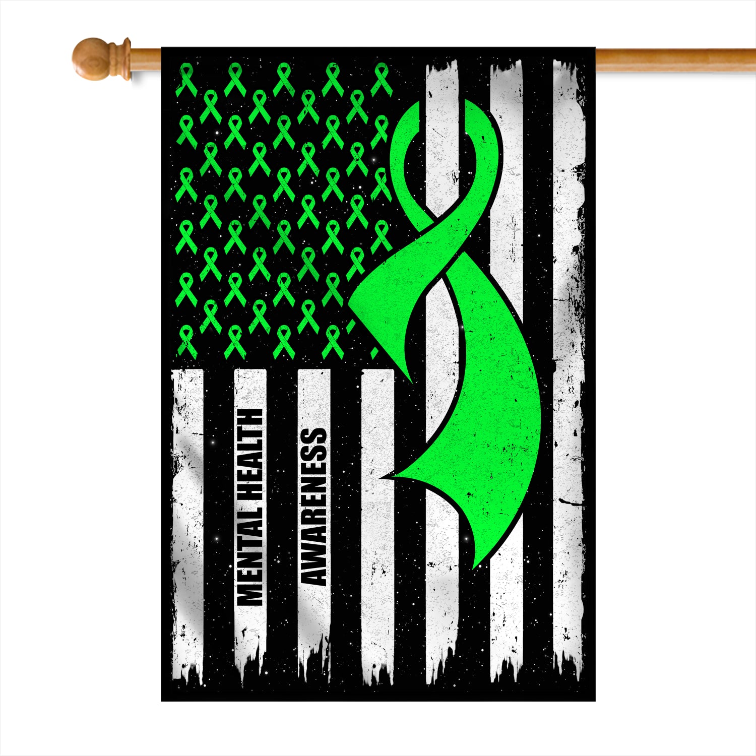 Mental Health Awareness America Flag Green Ribbon | siriusteestore