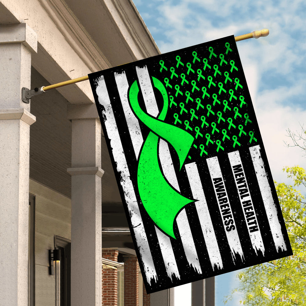 Mental Health Awareness America Flag Green Ribbon | siriusteestore
