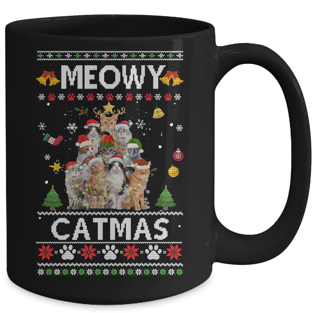 Meowy Catmas Ugly Christmas Tree Funny Xmas Cat Sweater Gift Mug | siriusteestore