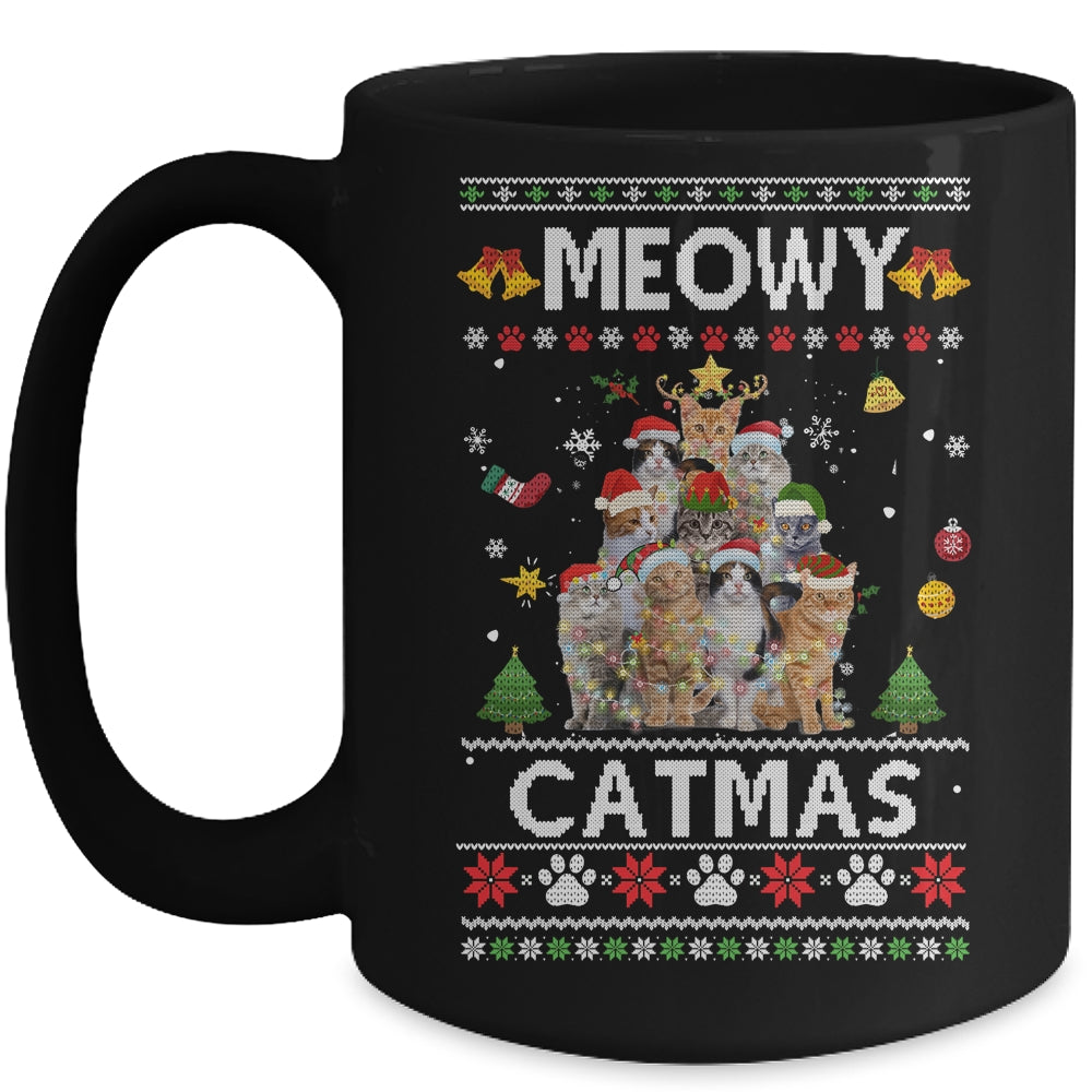 Meowy Catmas Ugly Christmas Tree Funny Xmas Cat Sweater Gift Mug | siriusteestore