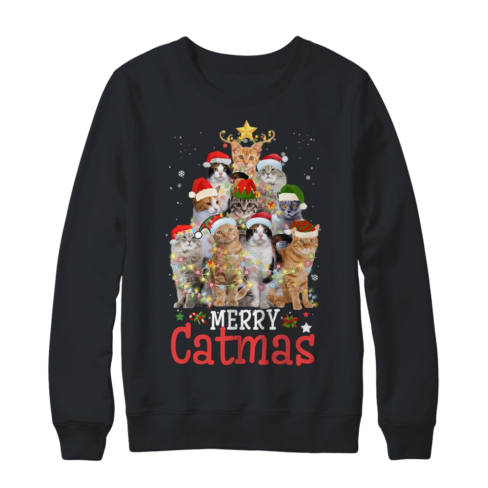Merry Catmas Xmas Gift Funny Cat Christmas Tree Shirt & Sweatshirt | siriusteestore