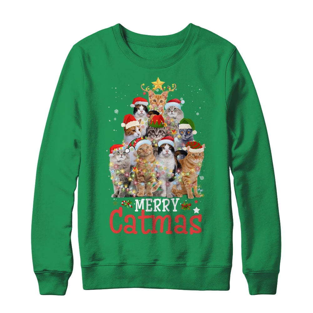 Merry Catmas Xmas Gift Funny Cat Christmas Tree Shirt & Sweatshirt | siriusteestore