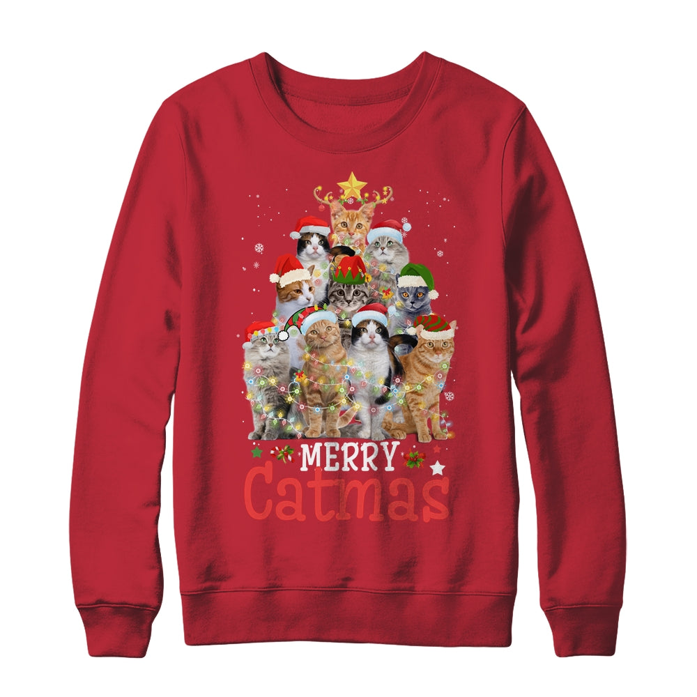 Merry Catmas Xmas Gift Funny Cat Christmas Tree Shirt & Sweatshirt | siriusteestore