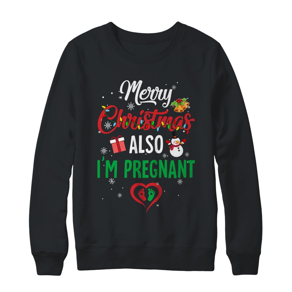 Merry And Pregnant Funny Pregnancy Christmas Shirt, hoodie