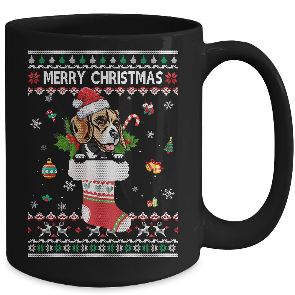 Merry Christmas Beagle In Sock Dog Funny Ugly Xmas Mug | siriusteestore