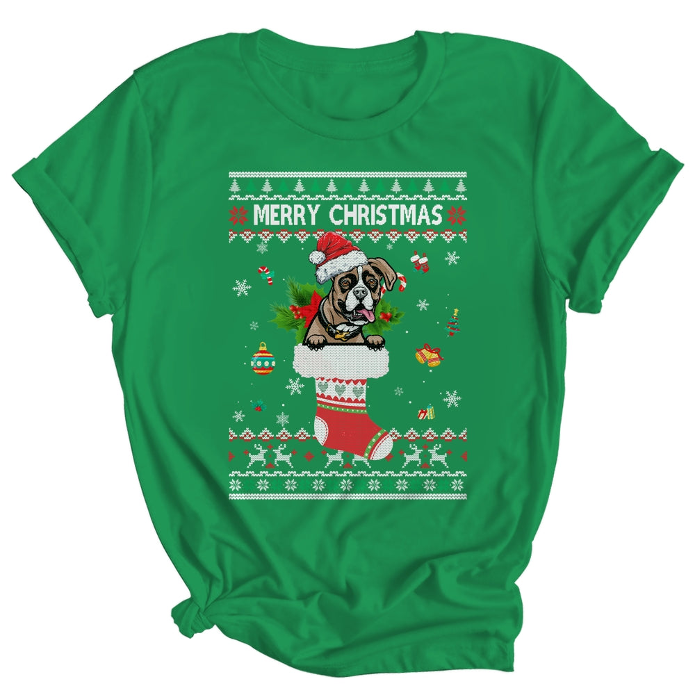 Merry Christmas Boxer In Sock Dog Funny Ugly Xmas Shirt & Sweatshirt | siriusteestore