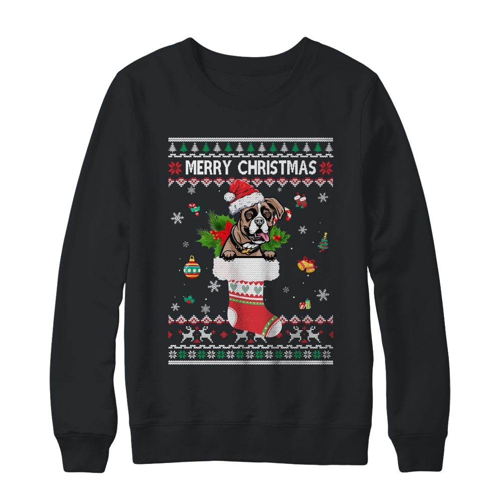 Merry Christmas Boxer In Sock Dog Funny Ugly Xmas Shirt & Sweatshirt | siriusteestore