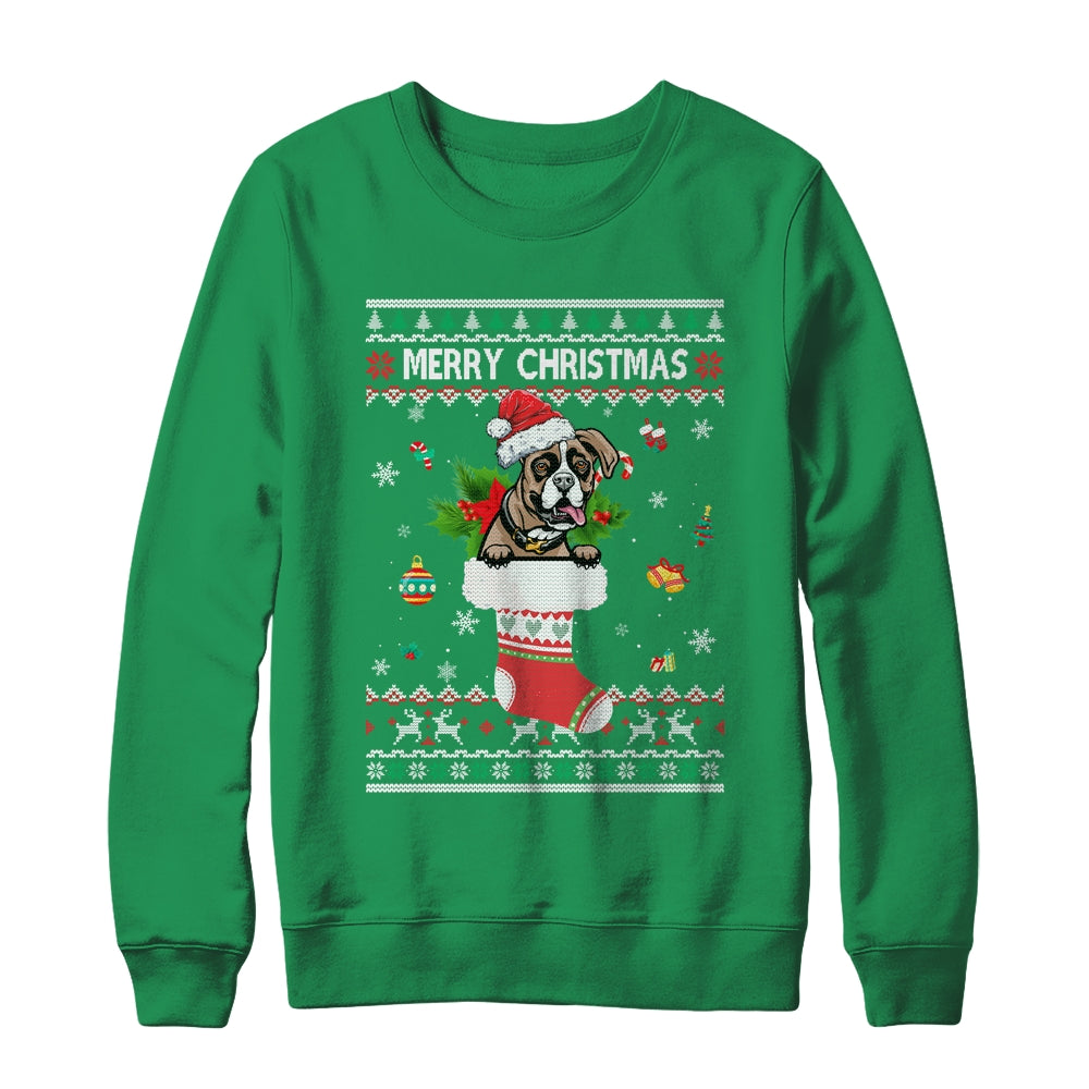 Merry Christmas Boxer In Sock Dog Funny Ugly Xmas Shirt & Sweatshirt | siriusteestore