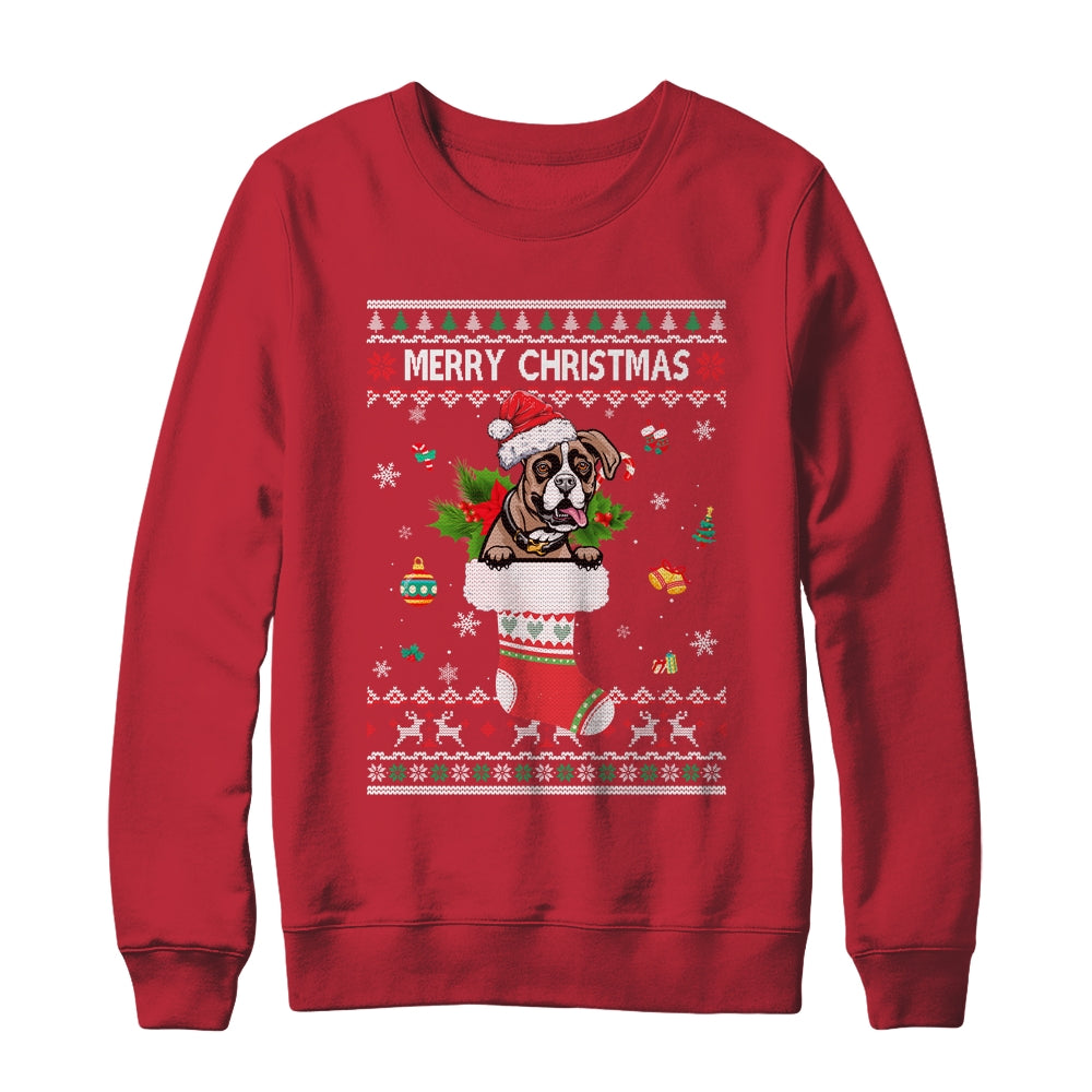 Merry Christmas Boxer In Sock Dog Funny Ugly Xmas Shirt & Sweatshirt | siriusteestore