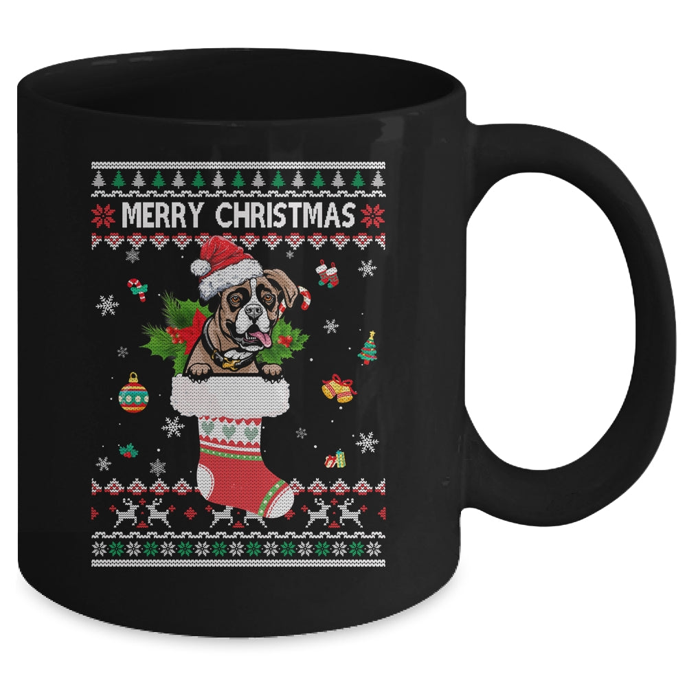Merry Christmas Boxer In Sock Dog Funny Ugly Xmas Mug | siriusteestore