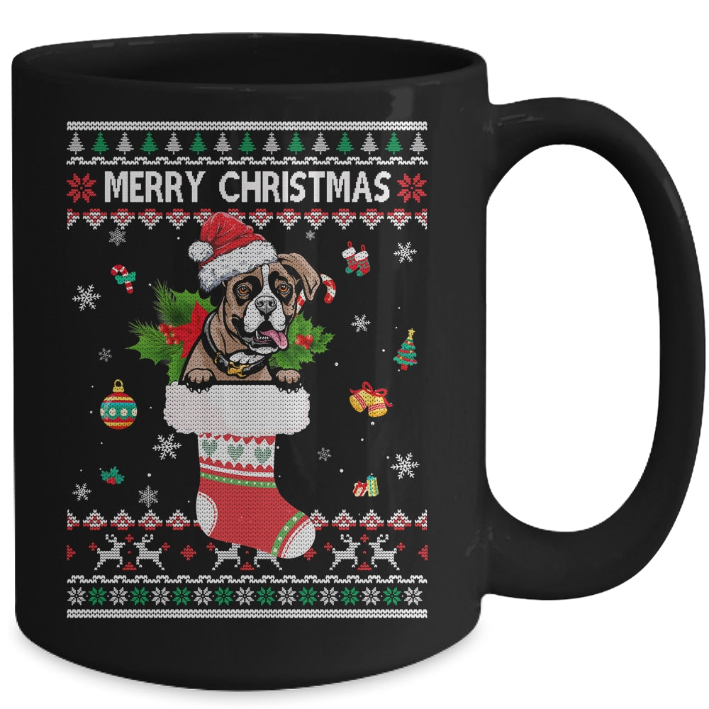 Merry Christmas Boxer In Sock Dog Funny Ugly Xmas Mug | siriusteestore
