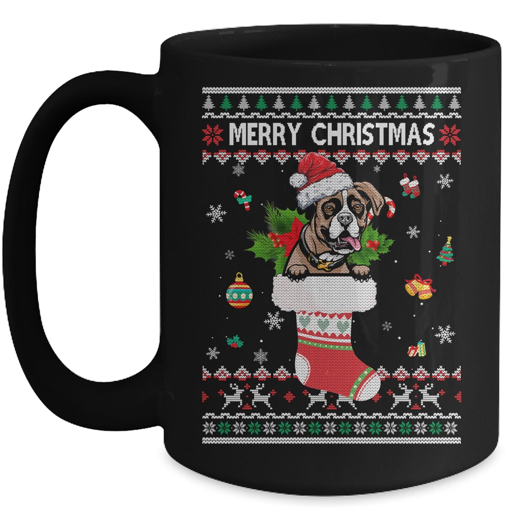 Merry Christmas Boxer In Sock Dog Funny Ugly Xmas Mug | siriusteestore