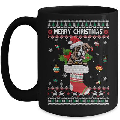Merry Christmas Boxer In Sock Dog Funny Ugly Xmas Mug | siriusteestore