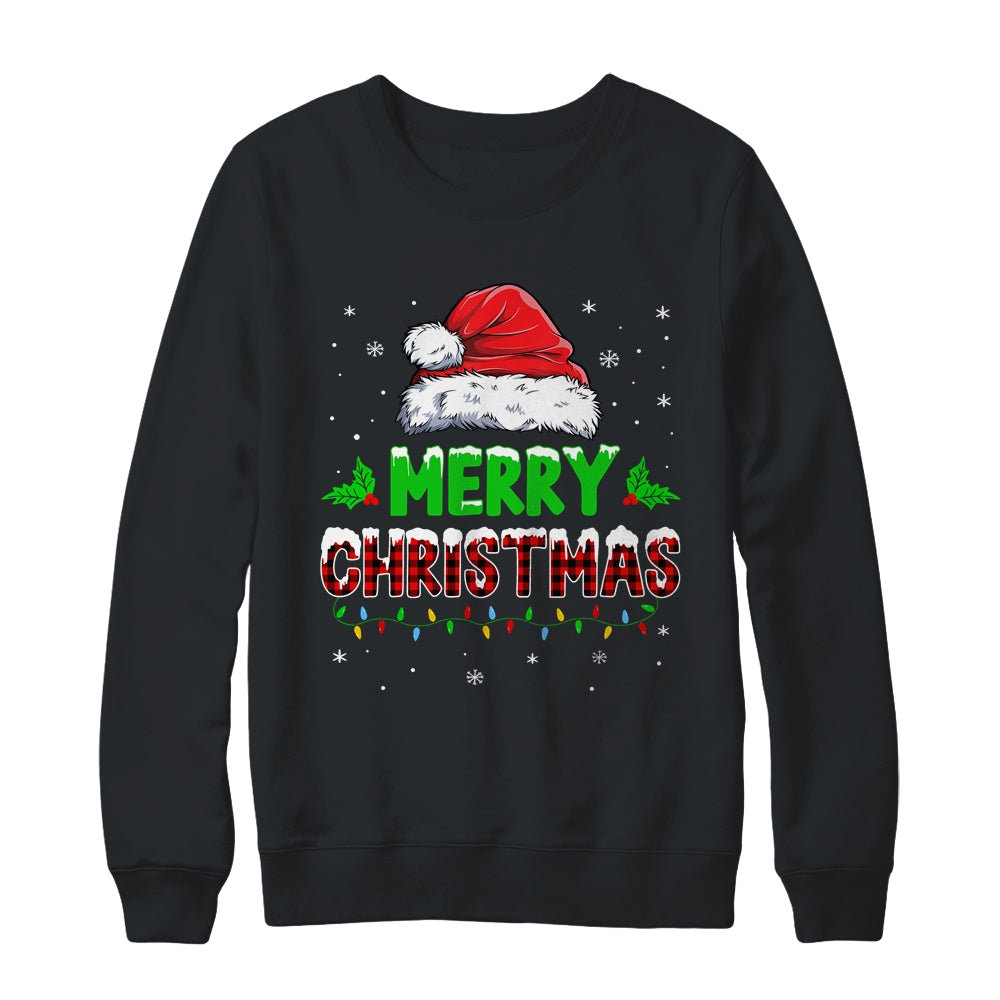 Merry Christmas Buffalo Red Plaid Santa Hat For Men Women Shirt & Sweatshirt | siriusteestore