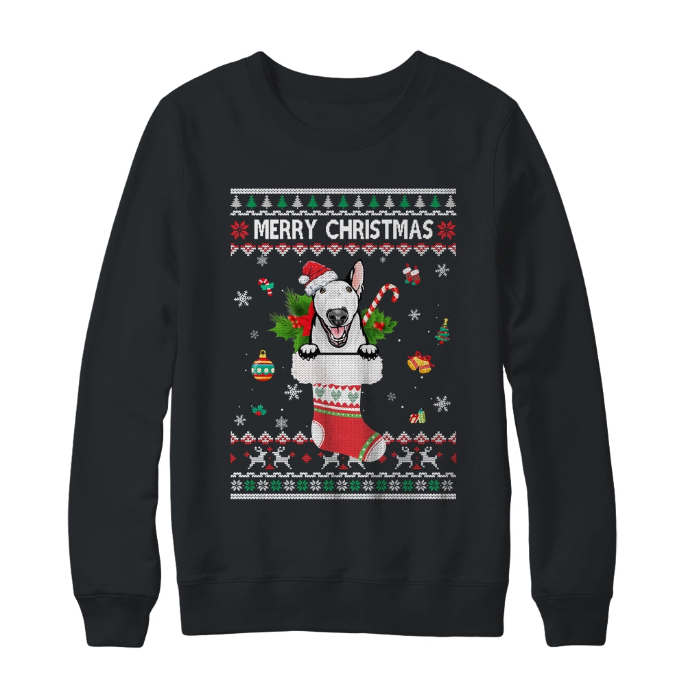 Merry Christmas Bull Terrier In Sock Dog Funny Ugly Xmas Shirt & Sweatshirt | siriusteestore
