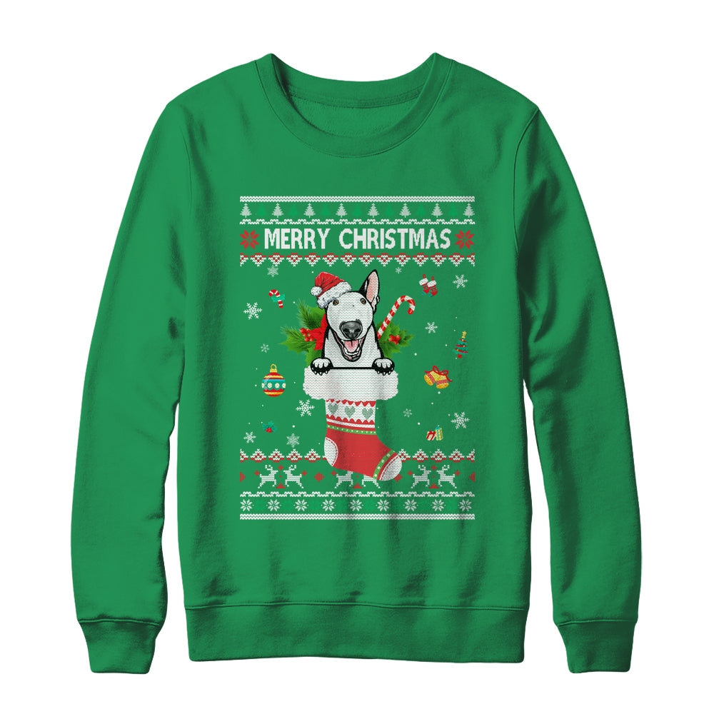 Merry Christmas Bull Terrier In Sock Dog Funny Ugly Xmas Shirt & Sweatshirt | siriusteestore