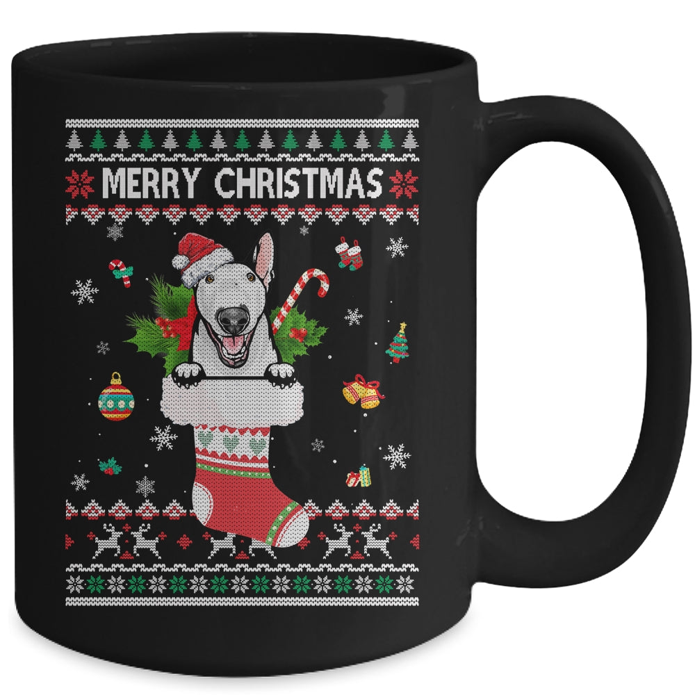 Merry Christmas Bull Terrier In Sock Dog Funny Ugly Xmas Mug | siriusteestore