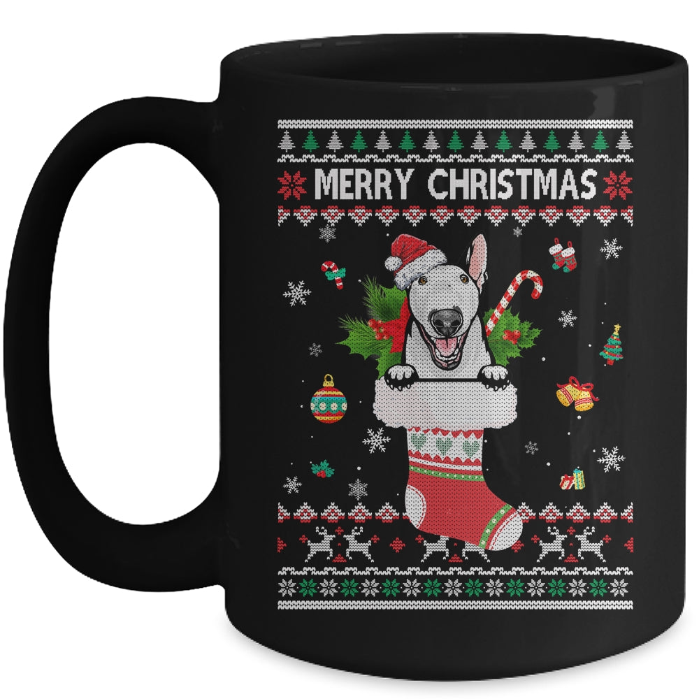 Merry Christmas Bull Terrier In Sock Dog Funny Ugly Xmas Mug | siriusteestore