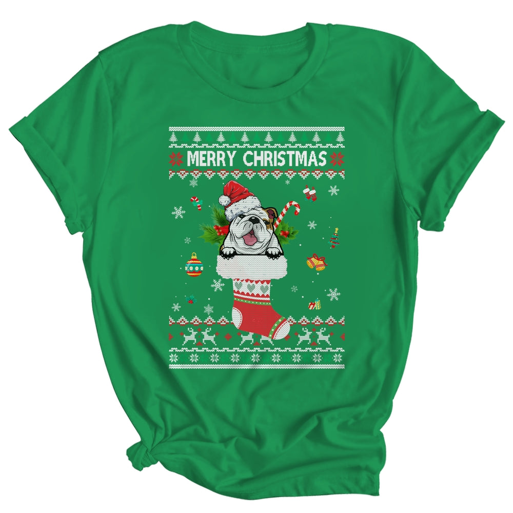 Merry Christmas Bulldog In Sock Dog Funny Ugly Xmas Shirt & Sweatshirt | siriusteestore
