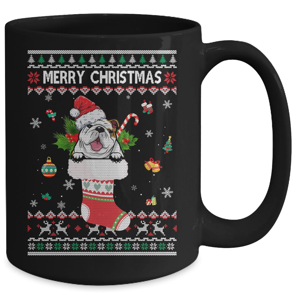 Merry Christmas Bulldog In Sock Dog Funny Ugly Xmas Mug | siriusteestore