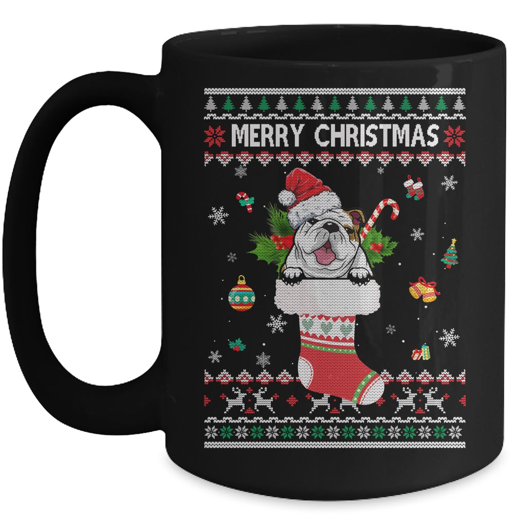 Merry Christmas Bulldog In Sock Dog Funny Ugly Xmas Mug | siriusteestore