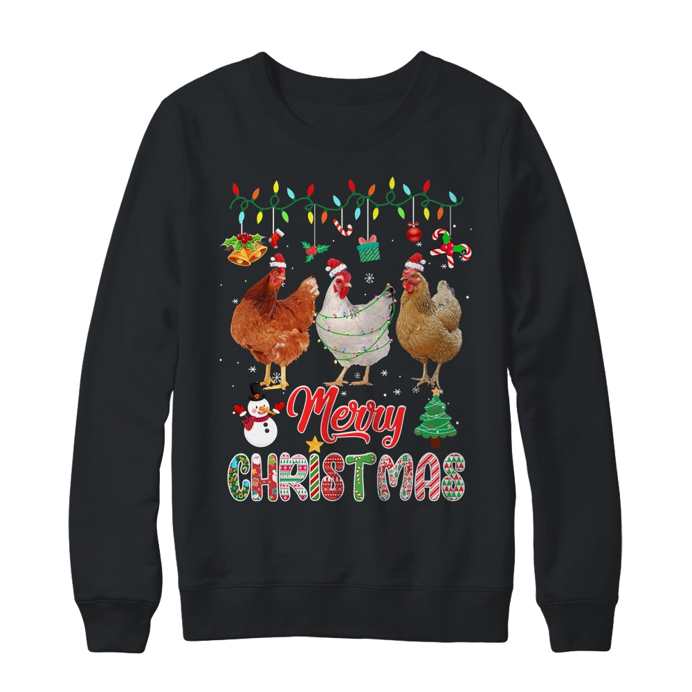 Merry Christmas Chicken Santa Hat Lights Xmas Funny Shirt & Sweatshirt | siriusteestore