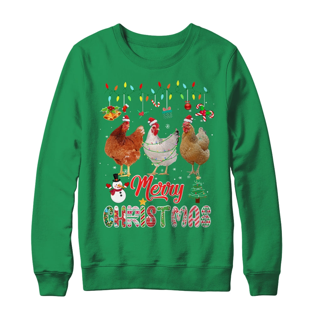 Merry Christmas Chicken Santa Hat Lights Xmas Funny Shirt & Sweatshirt | siriusteestore