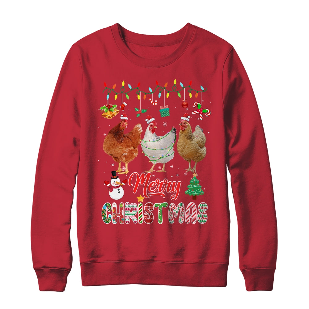Merry Christmas Chicken Santa Hat Lights Xmas Funny Shirt & Sweatshirt | siriusteestore