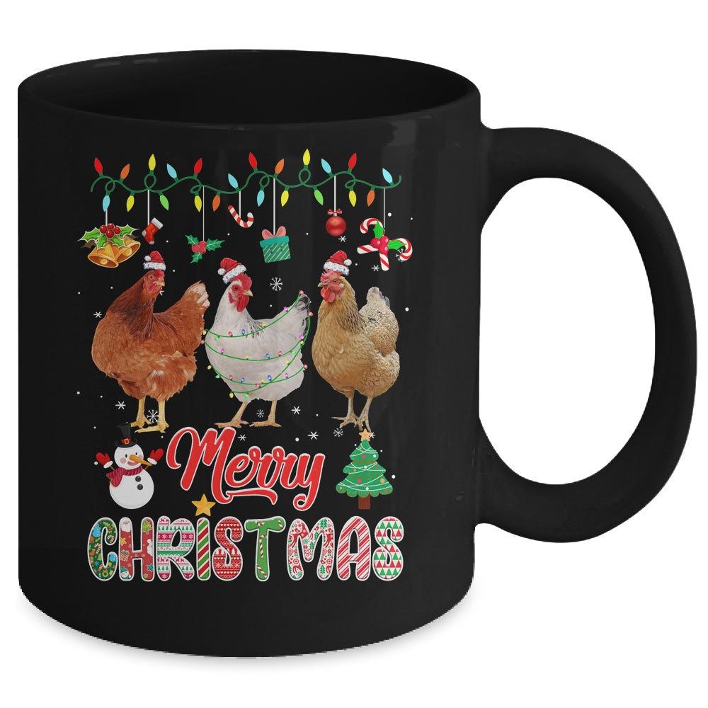 Merry Christmas Chicken Santa Hat Lights Xmas Funny Mug | siriusteestore
