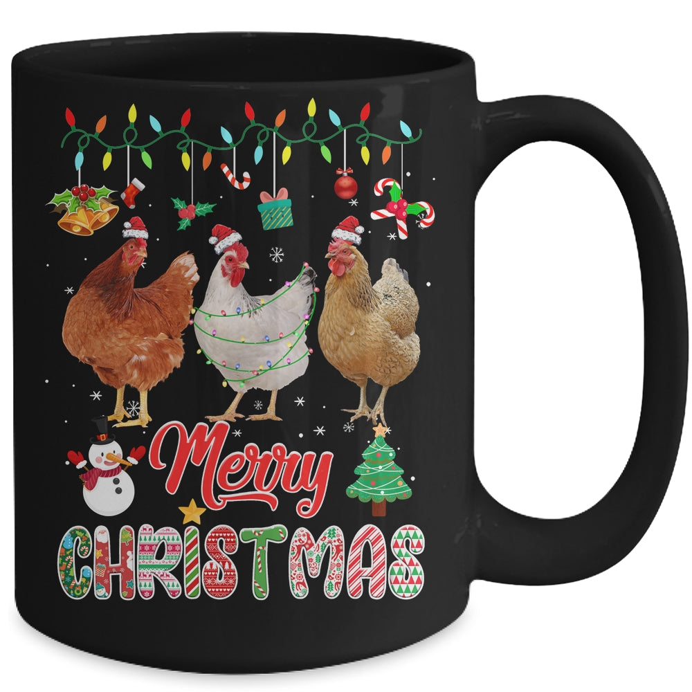 Merry Christmas Chicken Santa Hat Lights Xmas Funny Mug | siriusteestore
