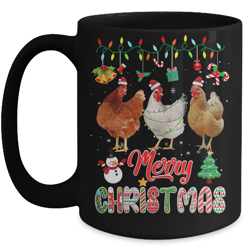 Merry Christmas Chicken Santa Hat Lights Xmas Funny Mug | siriusteestore