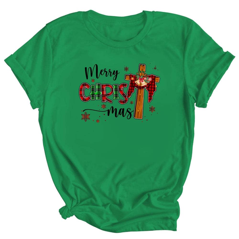 Merry Christmas Christian Cross Buffalo Plaid Family Xmas Shirt & Sweatshirt | siriusteestore