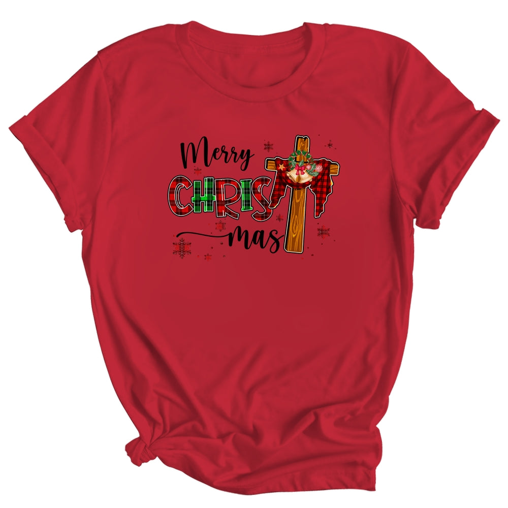 Merry Christmas Christian Cross Buffalo Plaid Family Xmas Shirt & Sweatshirt | siriusteestore