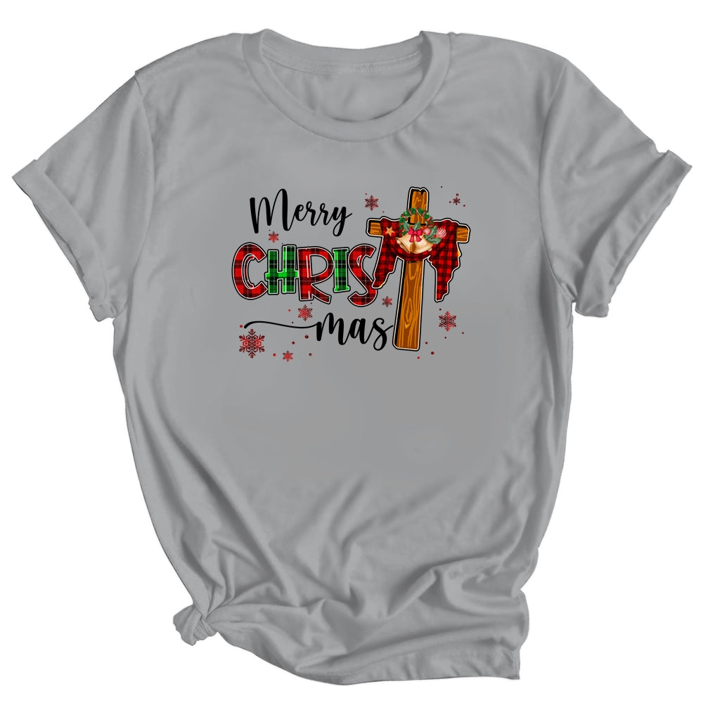 Merry Christmas Christian Cross Buffalo Plaid Family Xmas Shirt & Sweatshirt | siriusteestore
