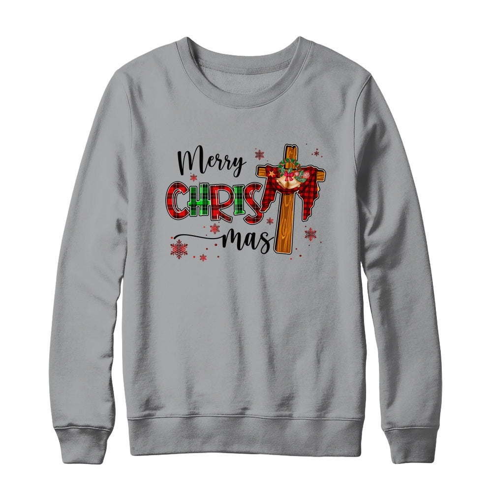 Merry Christmas Christian Cross Buffalo Plaid Family Xmas Shirt & Sweatshirt | siriusteestore